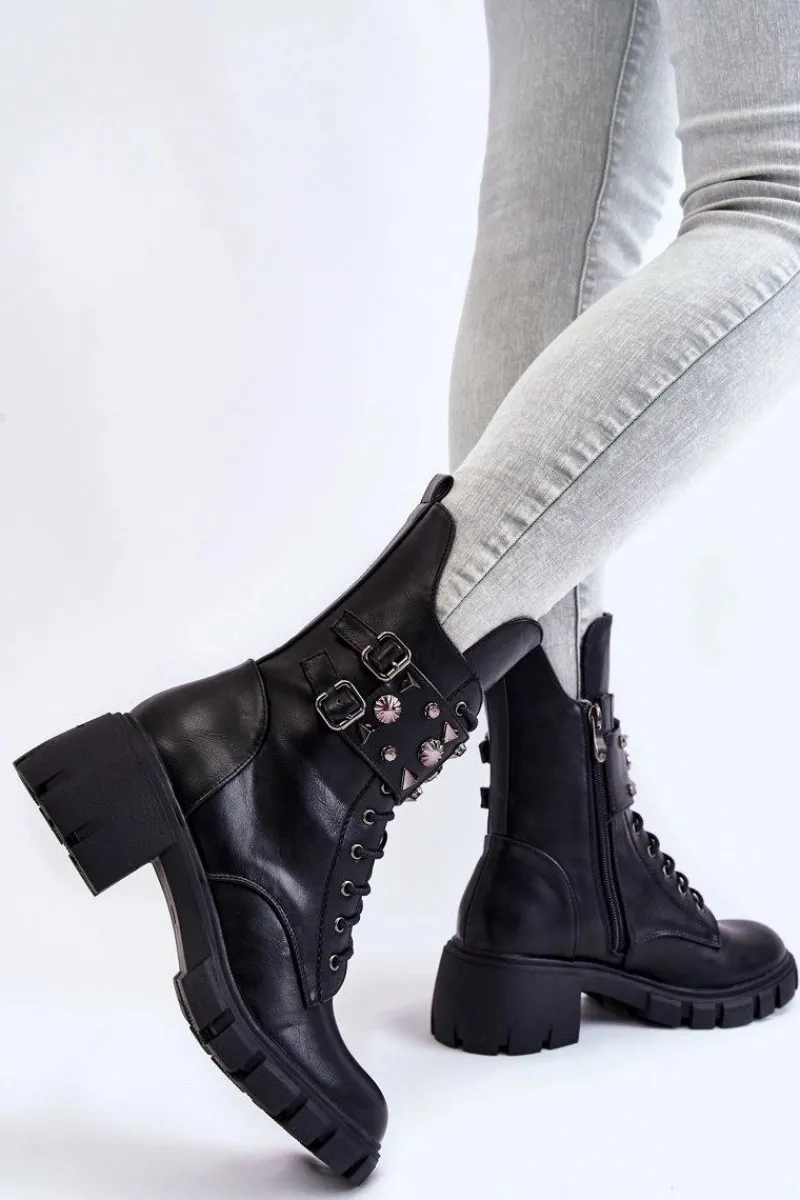 Damskie Trapery|Botki Sznurowane>Boto Damskie Wysokie Botki Na Suwak Czarne Kastella