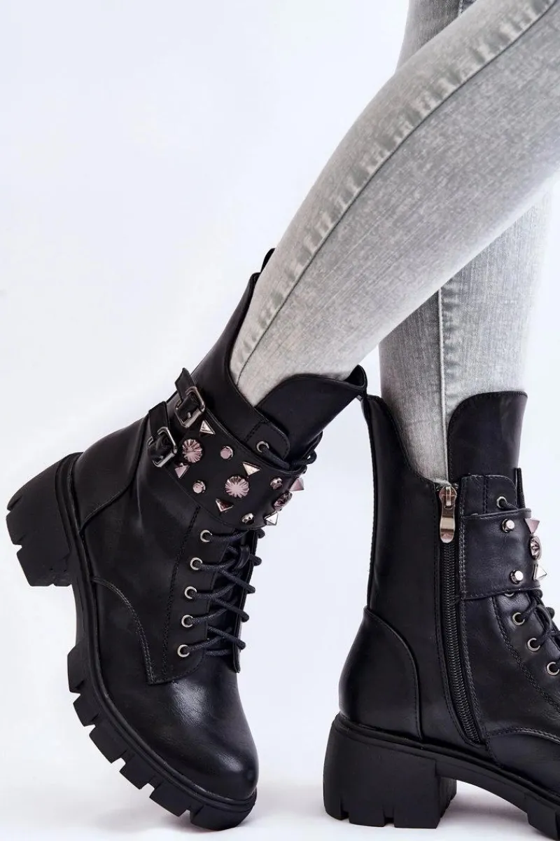 Damskie Trapery|Botki Sznurowane>Boto Damskie Wysokie Botki Na Suwak Czarne Kastella