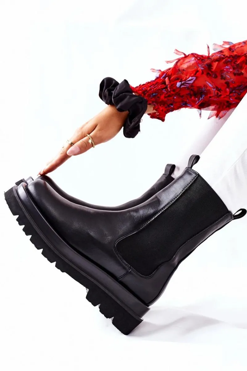 Czarne Botki|Botki Płaskie>Damskie buty S.Barski Damskie Wysokie Botki Sztyblety Czarne Belive