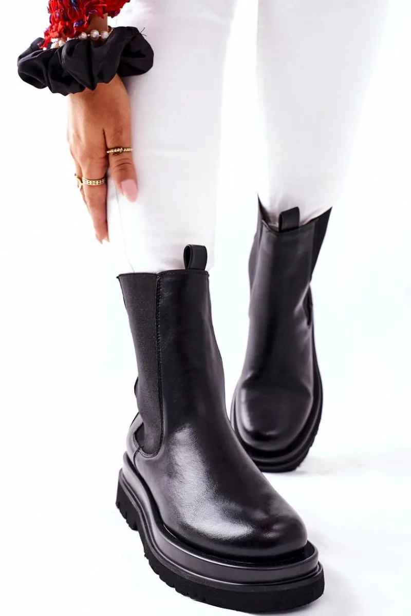 Czarne Botki|Botki Płaskie>Damskie buty S.Barski Damskie Wysokie Botki Sztyblety Czarne Belive