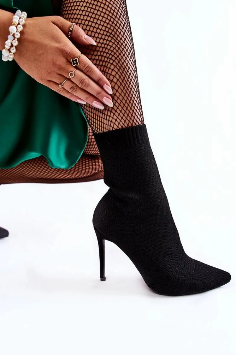 Sale Damskie Wysokie Botki Ze Skarpetą Na Szpilce Czarne Luisell Damskie Botki Wiosenne|Czarne Botki