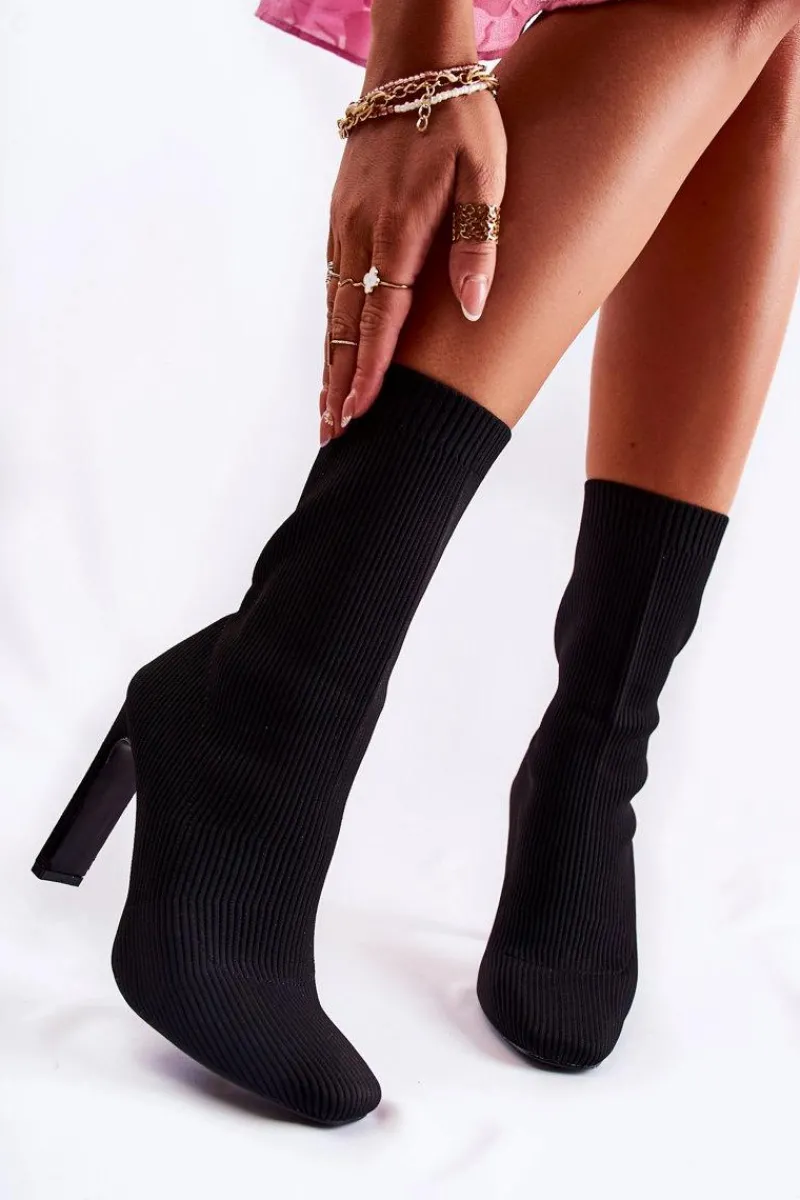 Best Boto Damskie Wysokie Botki Ze Skarpetą Na Obcasie Czarne Nessi