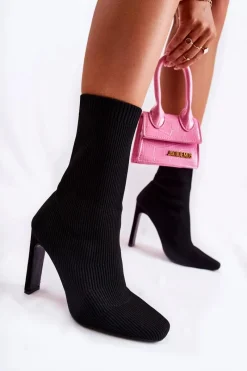 Best Boto Damskie Wysokie Botki Ze Skarpetą Na Obcasie Czarne Nessi