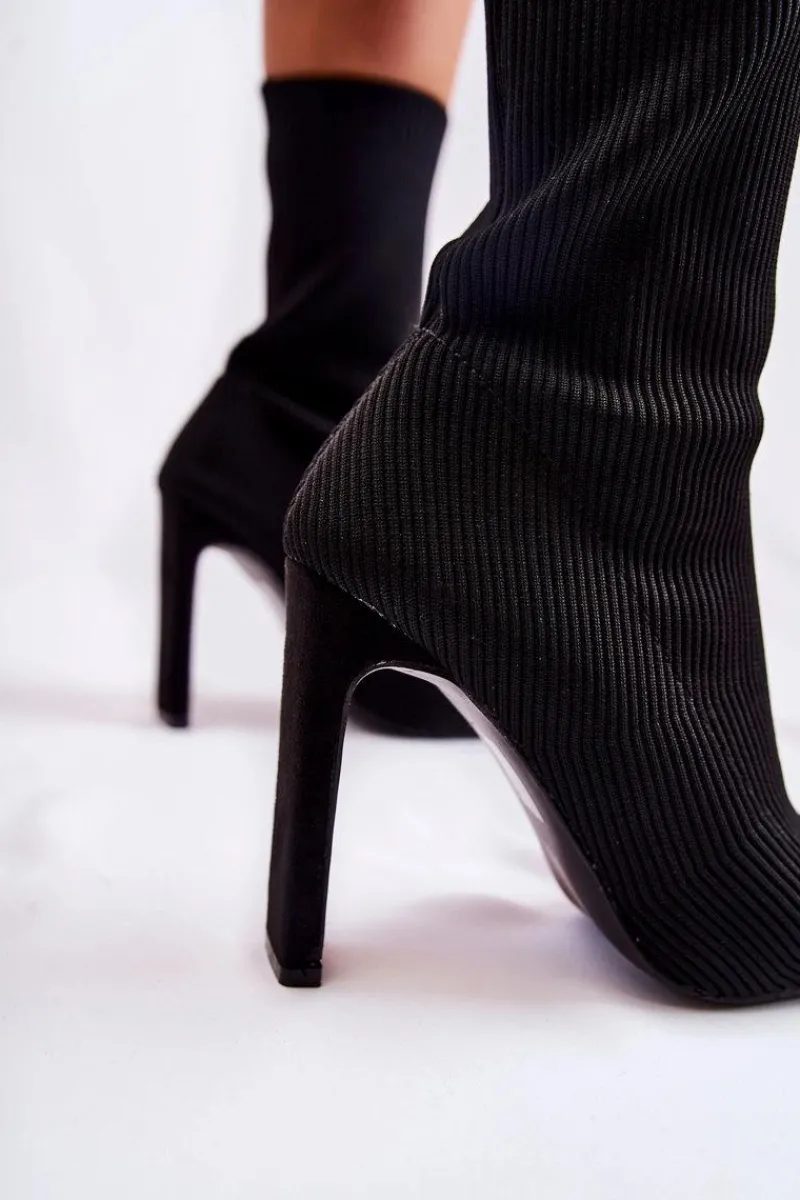 Best Boto Damskie Wysokie Botki Ze Skarpetą Na Obcasie Czarne Nessi