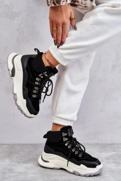 Sneakersy Damskie></noscript>GOE Damskie Wysokie Buty Sportowe KK2N4098 Czarne Czarny