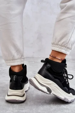 Sneakersy Damskie></noscript>GOE Damskie Wysokie Buty Sportowe KK2N4098 Czarne Czarny