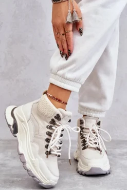 Best GOE Damskie Wysokie Buty Sportowe KK2N4097 Jasnobeżowe
