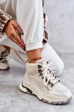 Best GOE Damskie Wysokie Buty Sportowe KK2N4097 Jasnobeżowe