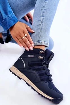 Trekkingowe Damskie|Damskie Trapery>Big Star Shoes Damskie Wysokie Buty Trekkingowe Big Star KK274611 Granatowe