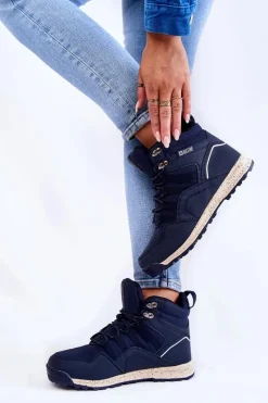 Trekkingowe Damskie|Damskie Trapery></noscript>Big Star Shoes Damskie Wysokie Buty Trekkingowe Big Star KK274611 Granatowe