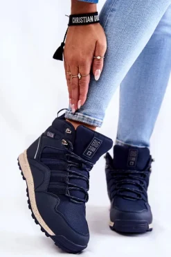 Trekkingowe Damskie|Damskie Trapery></noscript>Big Star Shoes Damskie Wysokie Buty Trekkingowe Big Star KK274611 Granatowe