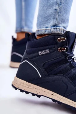 Trekkingowe Damskie|Damskie Trapery></noscript>Big Star Shoes Damskie Wysokie Buty Trekkingowe Big Star KK274611 Granatowe