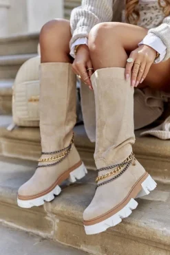 Discount Boto Damskie Wysokie Kozaki Botki Beżowe Lagoon