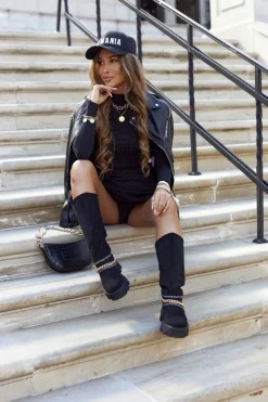 Kozaki Płaskie|Kozaki Zamszowe>Boto Damskie Wysokie Kozaki Botki Czarne Lagoon