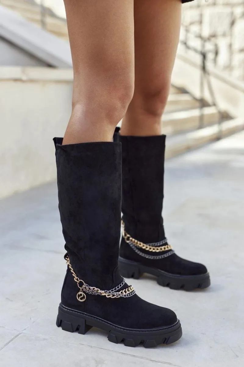 Kozaki Płaskie|Kozaki Zamszowe>Boto Damskie Wysokie Kozaki Botki Czarne Lagoon