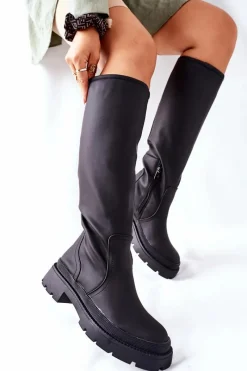 Outlet Damskie buty S.Barski Damskie Wysokie Kozaki Czarne Whats Going On