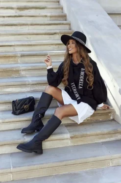 Outlet Damskie buty S.Barski Damskie Wysokie Kozaki Czarne Whats Going On