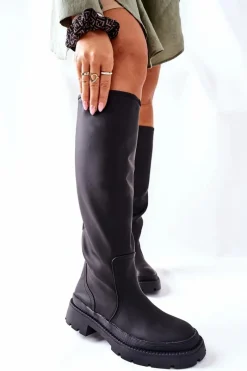 Outlet Damskie buty S.Barski Damskie Wysokie Kozaki Czarne Whats Going On