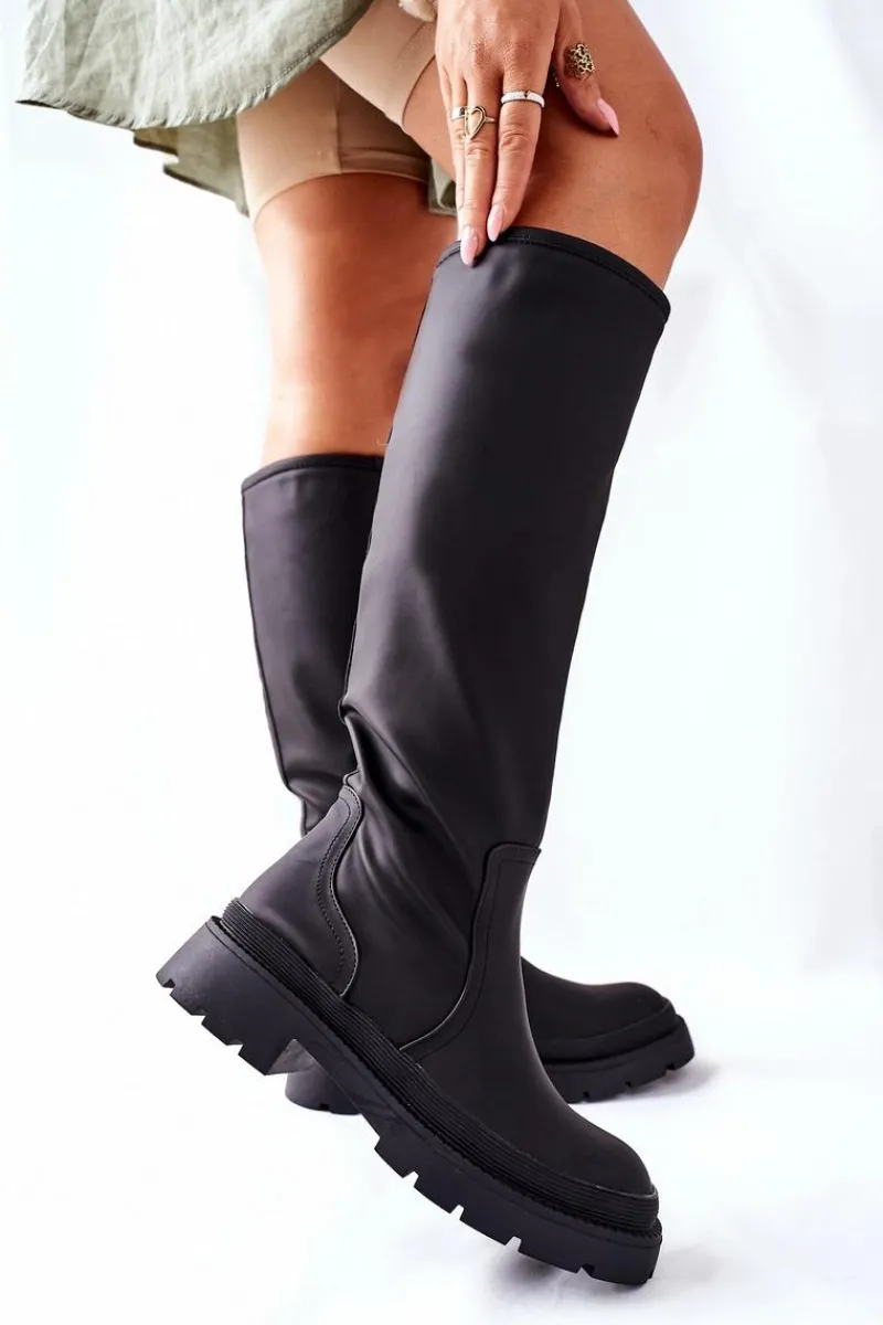 Outlet Damskie buty S.Barski Damskie Wysokie Kozaki Czarne Whats Going On