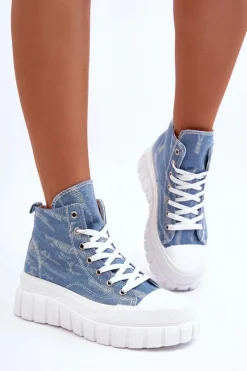 Trampki Damskie Wysokie>Boto Damskie Wysokie Materiałowe Trampki Niebieskie Degas