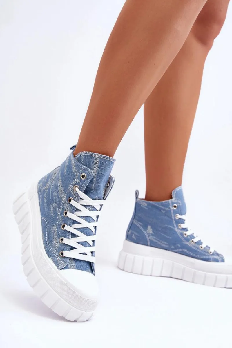 Trampki Damskie Wysokie>Boto Damskie Wysokie Materiałowe Trampki Niebieskie Degas