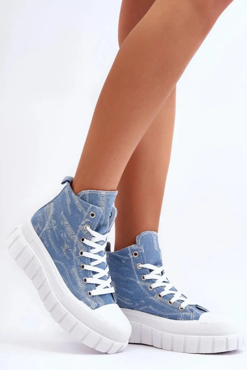 Trampki Damskie Wysokie>Boto Damskie Wysokie Materiałowe Trampki Niebieskie Degas