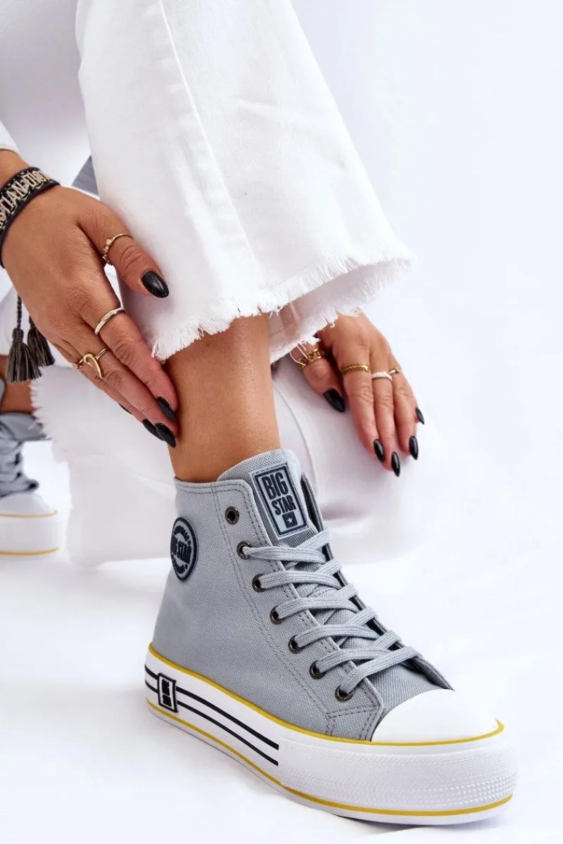 Trampki Damskie Big Star|Trampki Damskie Wysokie>Big Star Shoes Damskie Wysokie Materiałowe Trampki Na Platformie Big Star LL274188 Jasnoniebieskie