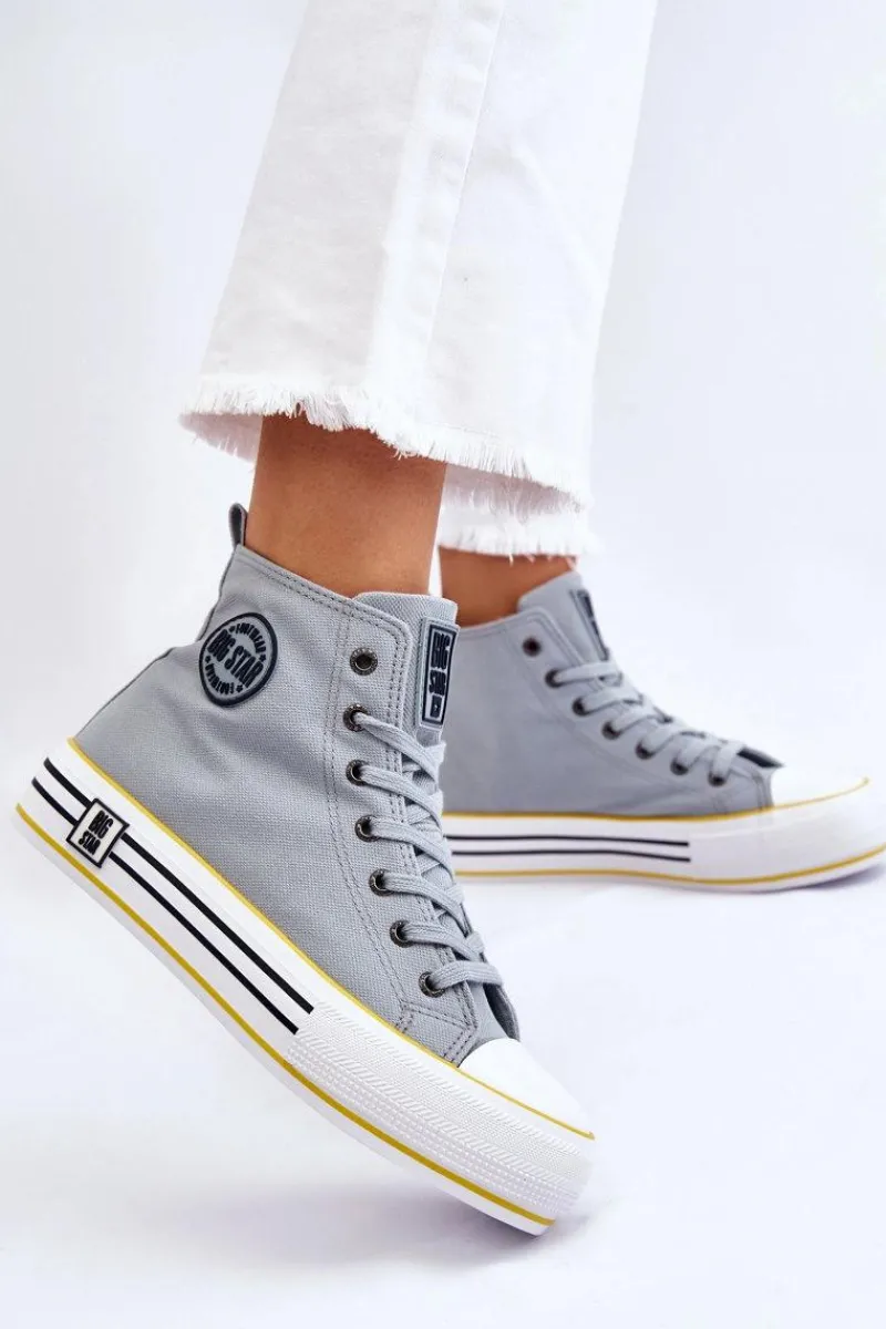 Trampki Damskie Big Star|Trampki Damskie Wysokie>Big Star Shoes Damskie Wysokie Materiałowe Trampki Na Platformie Big Star LL274188 Jasnoniebieskie