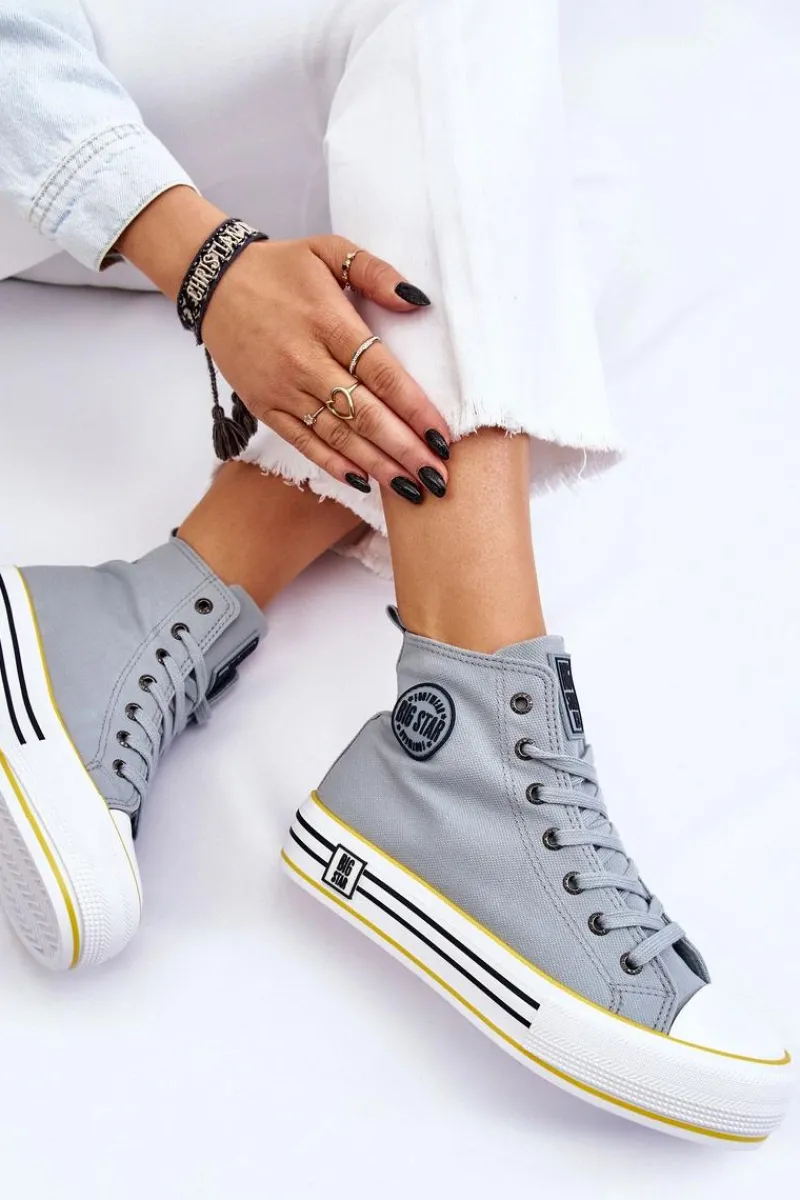 Trampki Damskie Big Star|Trampki Damskie Wysokie>Big Star Shoes Damskie Wysokie Materiałowe Trampki Na Platformie Big Star LL274188 Jasnoniebieskie