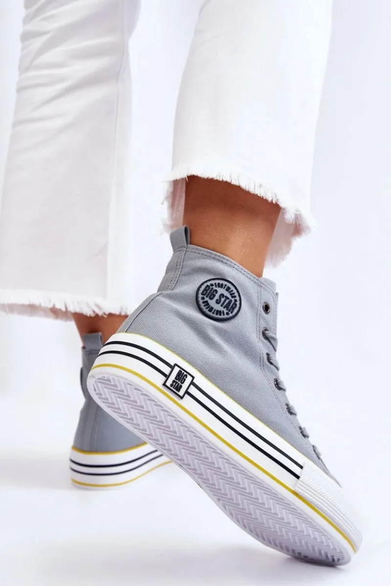 Trampki Damskie Big Star|Trampki Damskie Wysokie>Big Star Shoes Damskie Wysokie Materiałowe Trampki Na Platformie Big Star LL274188 Jasnoniebieskie