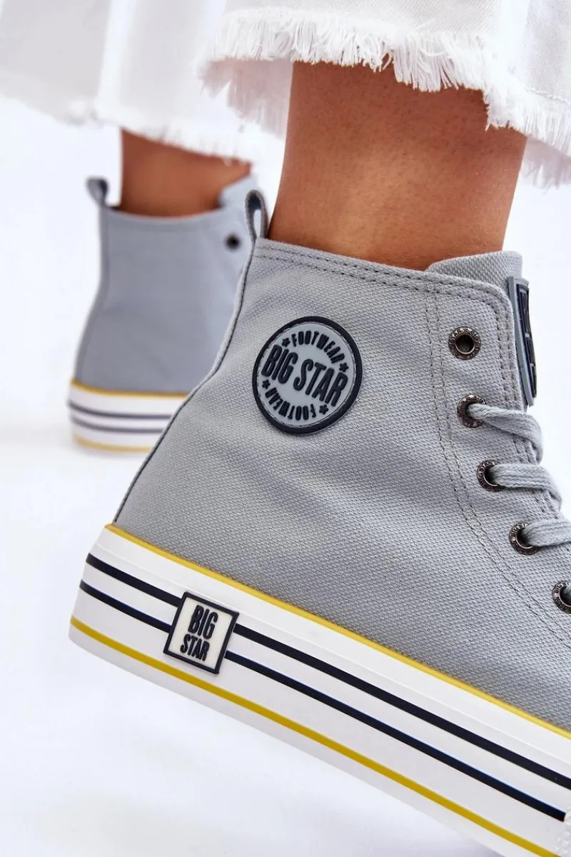 Trampki Damskie Big Star|Trampki Damskie Wysokie>Big Star Shoes Damskie Wysokie Materiałowe Trampki Na Platformie Big Star LL274188 Jasnoniebieskie