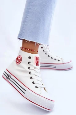 Trampki Damskie Big Star|Trampki Damskie Wysokie></noscript>Big Star Shoes Damskie Wysokie Materiałowe Trampki Na Platformie Big Star LL274185 Białe Biały