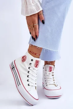 Trampki Damskie Big Star|Trampki Damskie Wysokie></noscript>Big Star Shoes Damskie Wysokie Materiałowe Trampki Na Platformie Big Star LL274185 Białe Biały