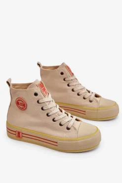 Online Damskie Wysokie Materiałowe Trampki Na Platformie Big Star LL274187 Beżowe Damskie Trampki Damskie Big Star|Trampki Damskie Wysokie