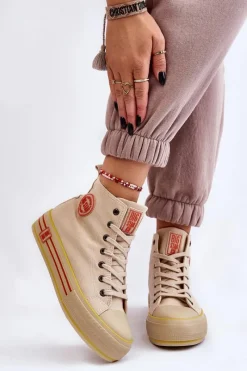 Online Damskie Wysokie Materiałowe Trampki Na Platformie Big Star LL274187 Beżowe Damskie Trampki Damskie Big Star|Trampki Damskie Wysokie