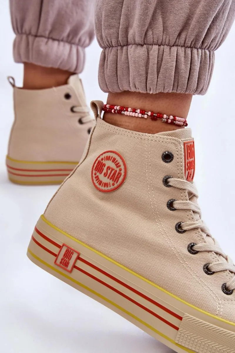 Online Damskie Wysokie Materiałowe Trampki Na Platformie Big Star LL274187 Beżowe Damskie Trampki Damskie Big Star|Trampki Damskie Wysokie