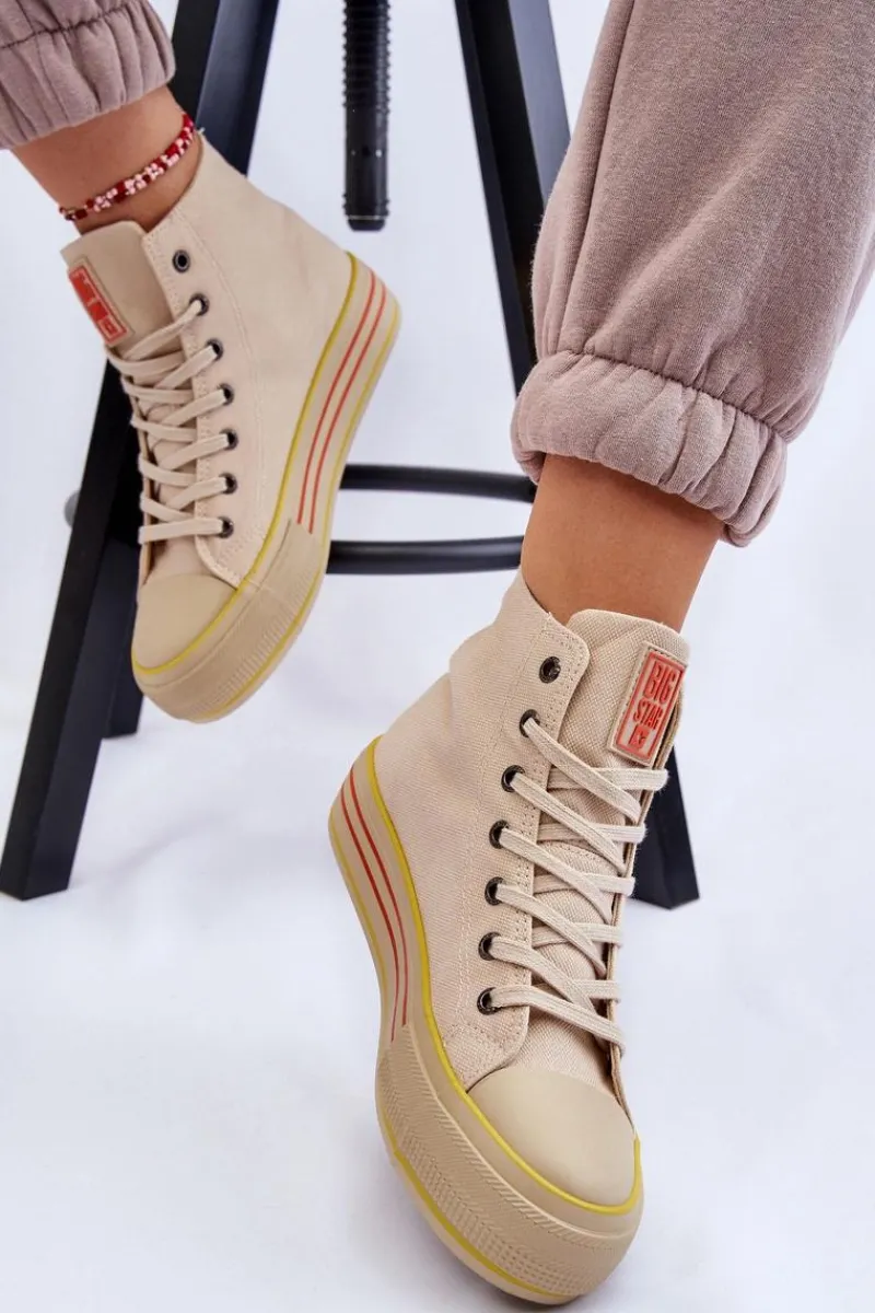 Online Damskie Wysokie Materiałowe Trampki Na Platformie Big Star LL274187 Beżowe Damskie Trampki Damskie Big Star|Trampki Damskie Wysokie