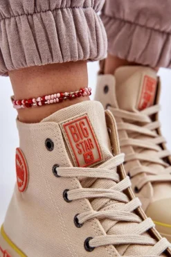 Online Damskie Wysokie Materiałowe Trampki Na Platformie Big Star LL274187 Beżowe Damskie Trampki Damskie Big Star|Trampki Damskie Wysokie