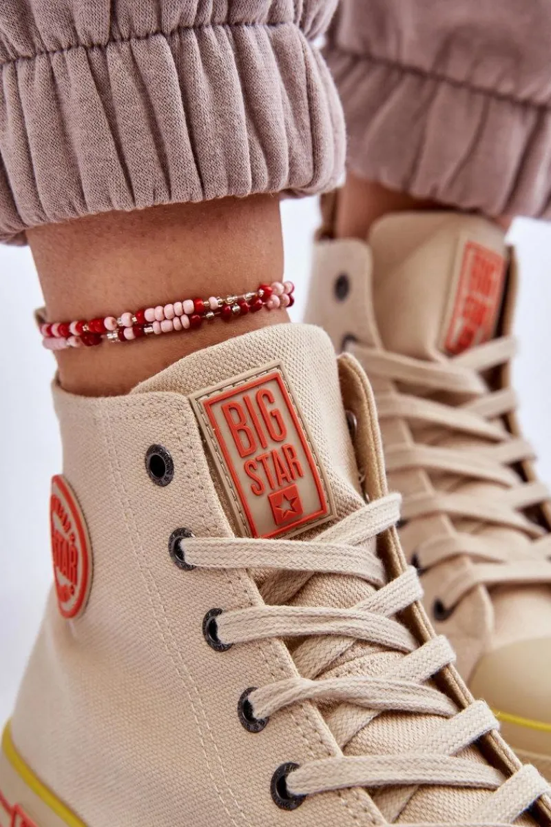 Online Damskie Wysokie Materiałowe Trampki Na Platformie Big Star LL274187 Beżowe Damskie Trampki Damskie Big Star|Trampki Damskie Wysokie