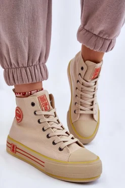 Online Damskie Wysokie Materiałowe Trampki Na Platformie Big Star LL274187 Beżowe Damskie Trampki Damskie Big Star|Trampki Damskie Wysokie