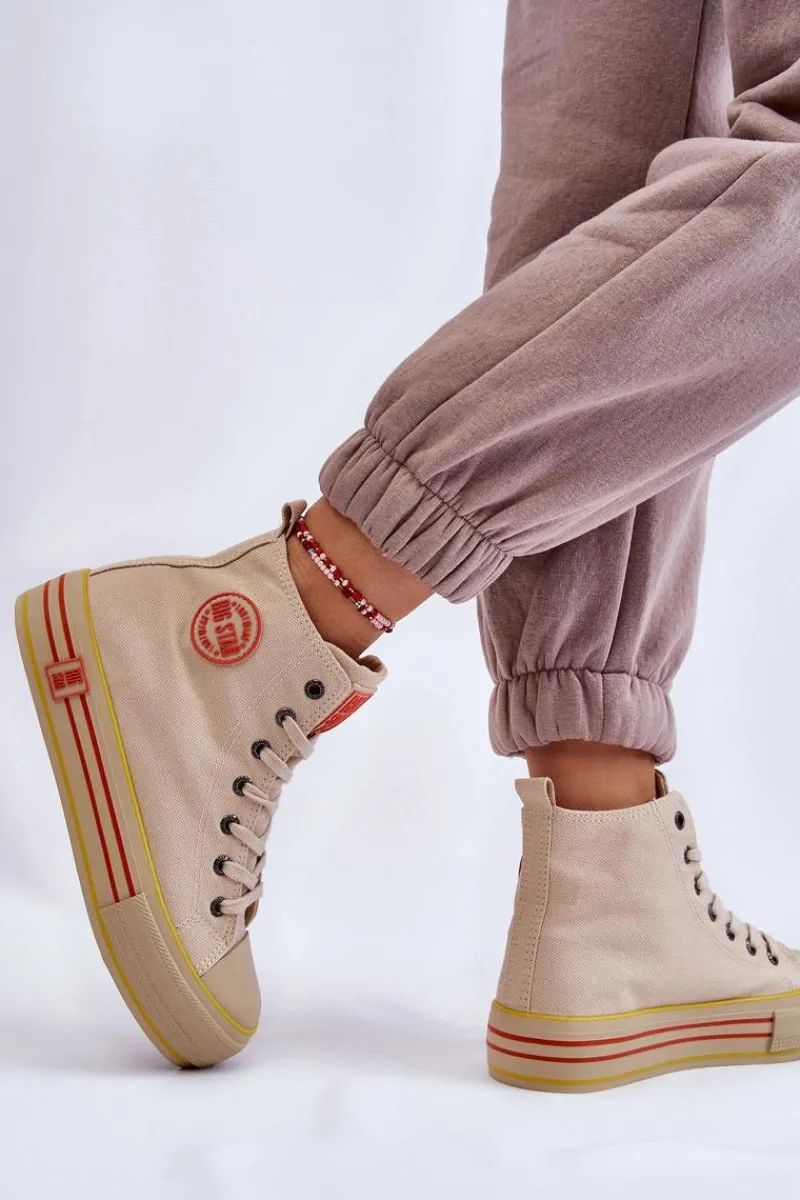 Online Damskie Wysokie Materiałowe Trampki Na Platformie Big Star LL274187 Beżowe Damskie Trampki Damskie Big Star|Trampki Damskie Wysokie