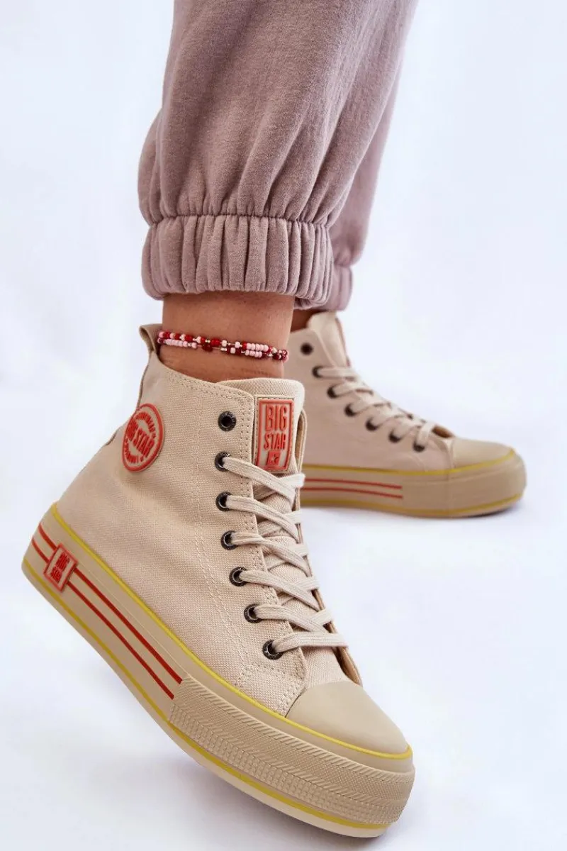 Online Damskie Wysokie Materiałowe Trampki Na Platformie Big Star LL274187 Beżowe Damskie Trampki Damskie Big Star|Trampki Damskie Wysokie