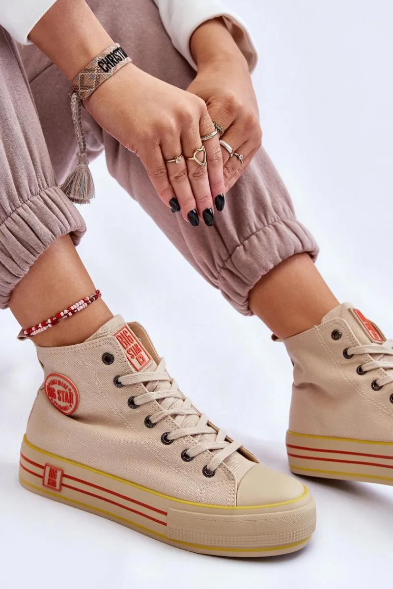 Online Damskie Wysokie Materiałowe Trampki Na Platformie Big Star LL274187 Beżowe Damskie Trampki Damskie Big Star|Trampki Damskie Wysokie