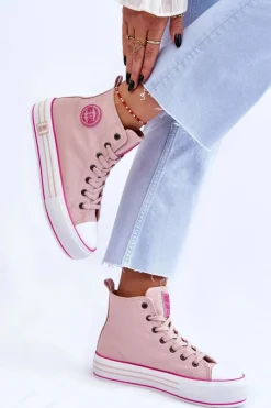 Best Damskie Wysokie Materiałowe Trampki Na Platformie Big Star LL274186 Różowe Damskie Trampki Damskie Big Star|Trampki Damskie Wysokie