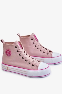 Best Damskie Wysokie Materiałowe Trampki Na Platformie Big Star LL274186 Różowe Damskie Trampki Damskie Big Star|Trampki Damskie Wysokie