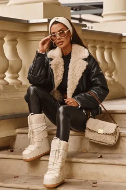 Clearance Boto Damskie Wysokie Śniegowce Beżowe Venila Beżowy