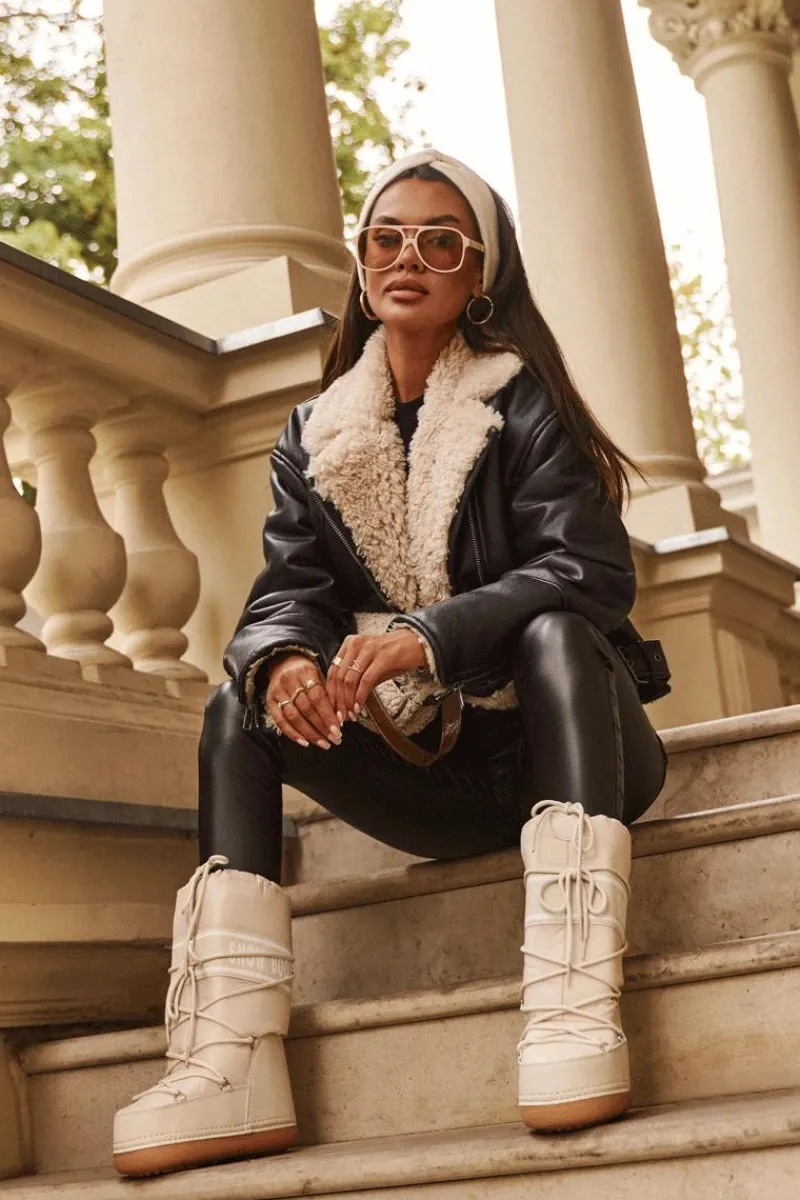 Clearance Boto Damskie Wysokie Śniegowce Beżowe Venila Beżowy