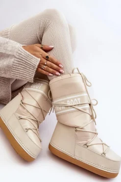 Clearance Boto Damskie Wysokie Śniegowce Beżowe Venila Beżowy