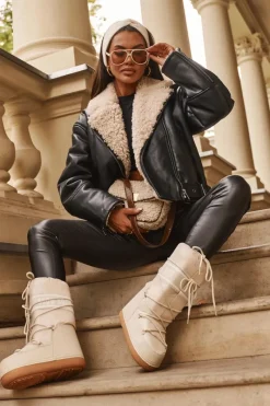 Clearance Boto Damskie Wysokie Śniegowce Beżowe Venila Beżowy