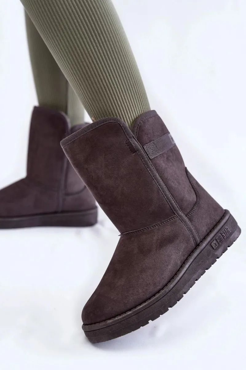 Clearance Damskie Wysokie Śniegowce Big Star KK274619 Szare Damskie Śniegowce Damskie